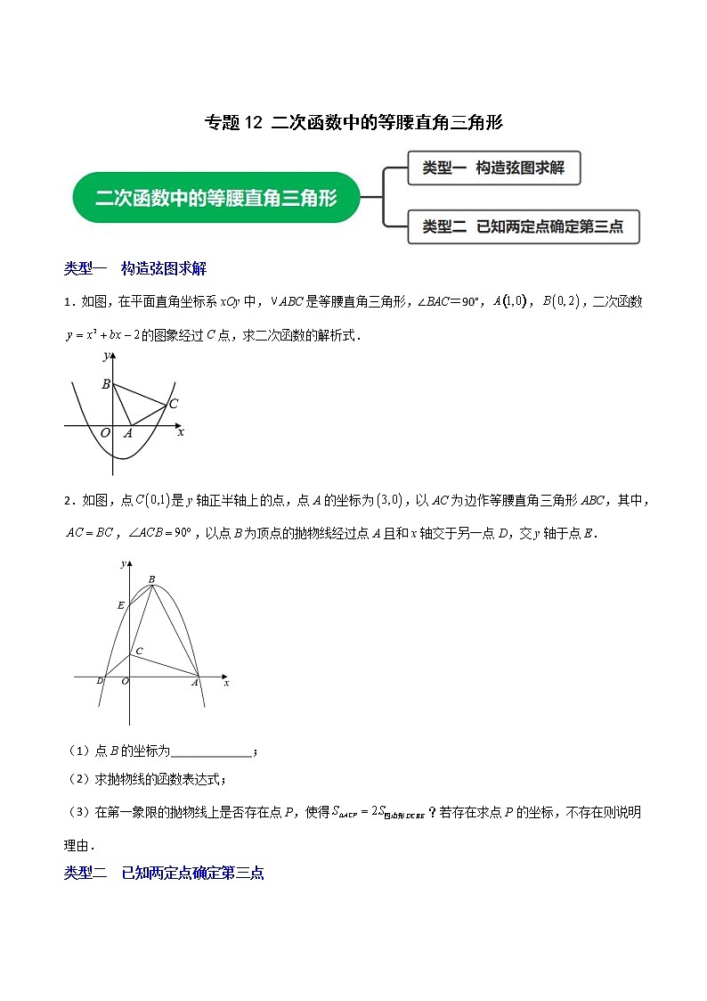 专题12二次函数中的等腰直角三角形-2022-2023学年九年级数学上册考点精练（人教版）01
