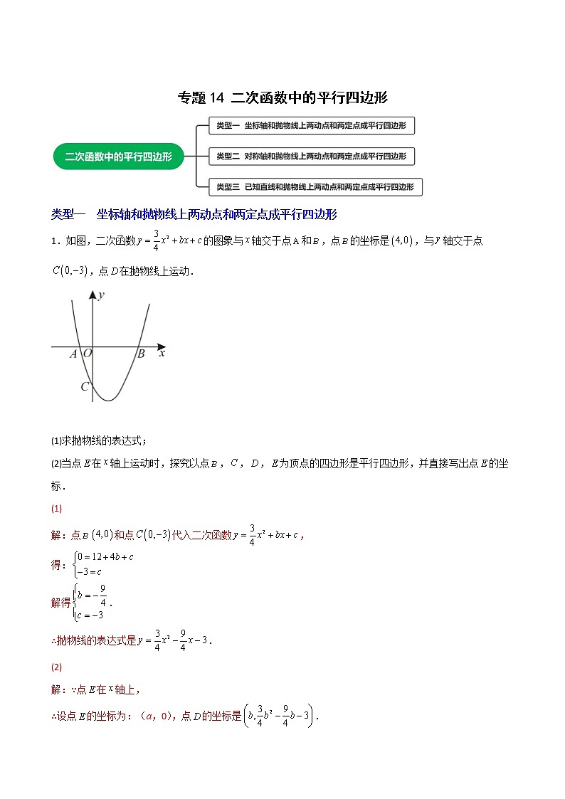 专题14 二次函数中的平行四边形（教师版）第1页