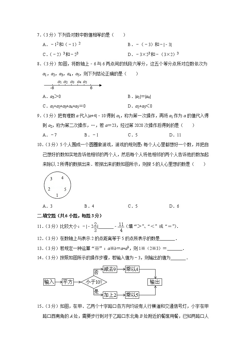 2021-2022学年湖南省长沙市天心区湘郡培粹实验中学七年级（上）第一次月考数学试卷02