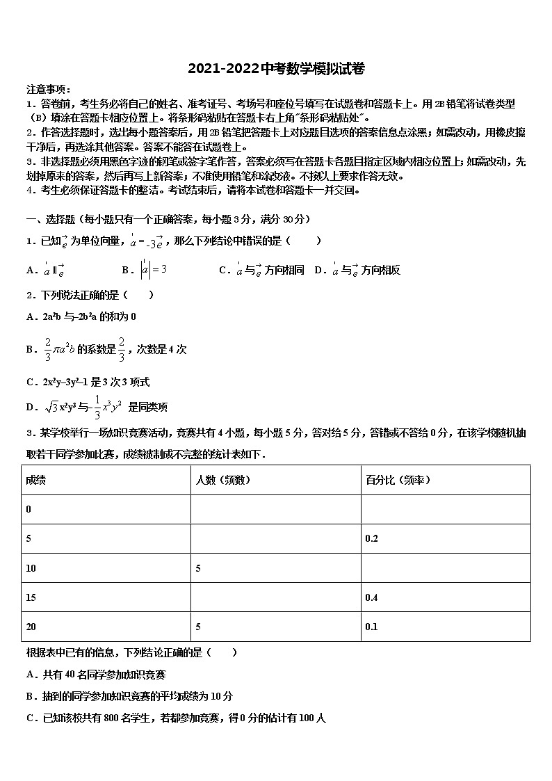 广西壮族自治区南宁市第三十七中学2022年中考数学考前最后一卷含解析第1页