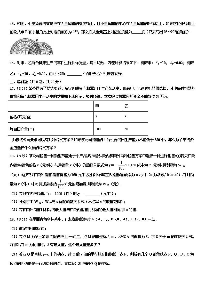 广西河池市宜州区重点达标名校2022年中考数学模试卷含解析03
