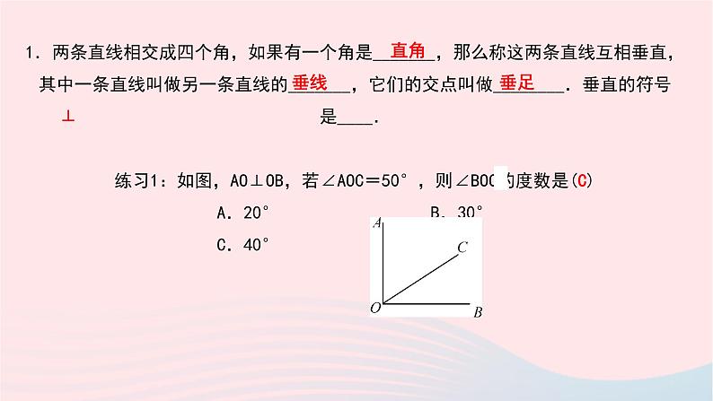 数学北师大版七年级下册同步教学课件第2章相交线与平行线1两条直线的位置关系第2课时垂线及其性质作业第3页