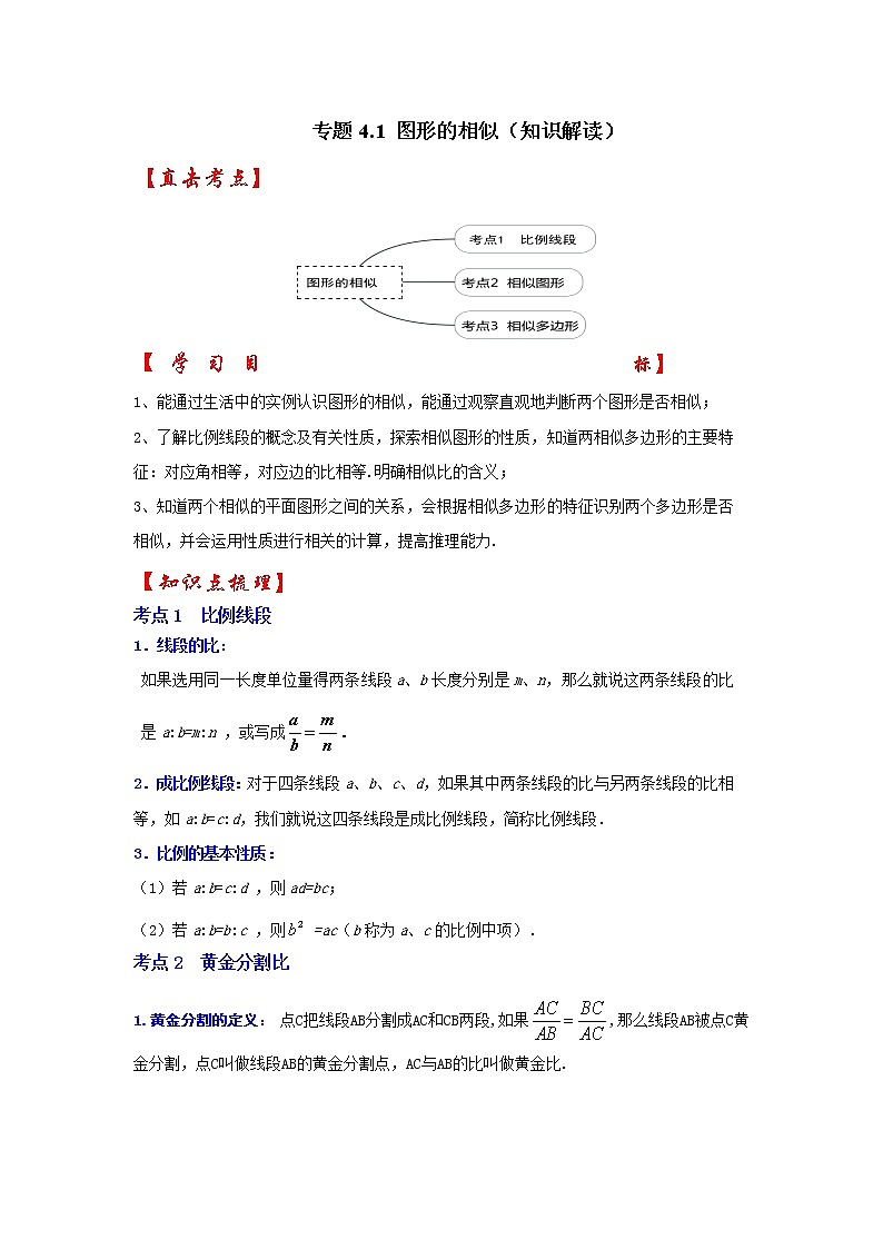 专题4.1 图形的相似（知识解读）-2022-2023学年九年级数学上册《 考点解读•专题训练》（北师大版）第1页