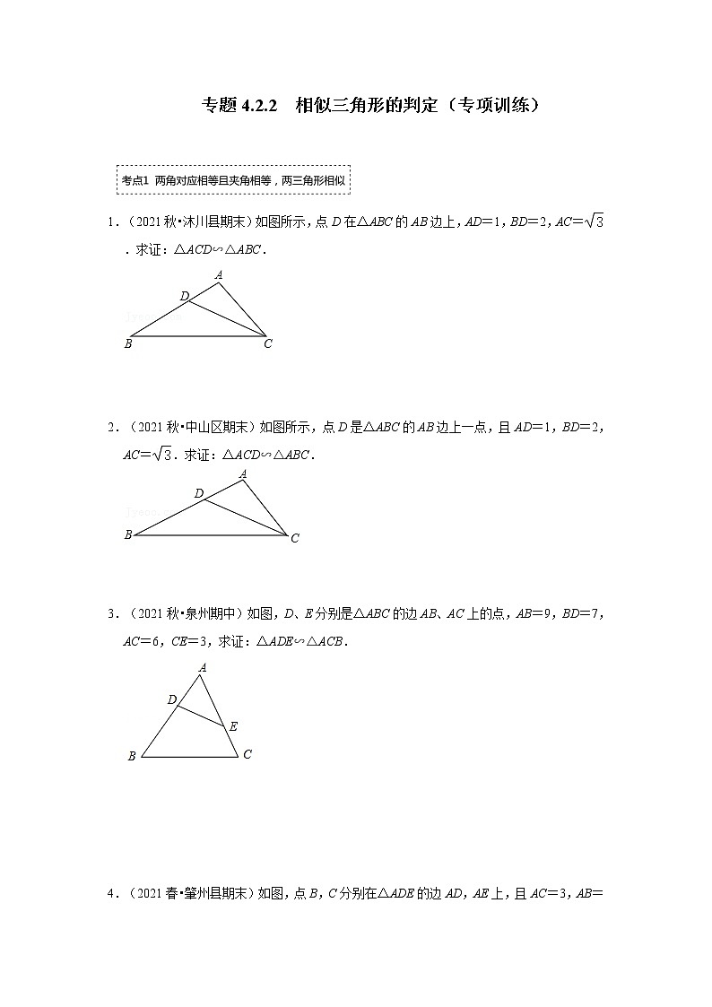 专题4.2.2 相似三角形的判定（专项训练）-2022-2023学年九年级数学上册《 考点解读•专题训练》（北师大版）第1页