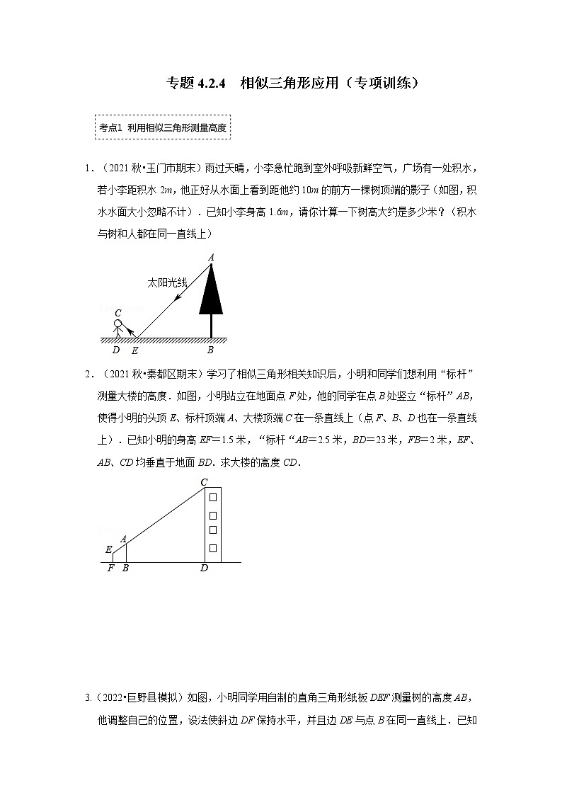 专题4.2.4 相似三角形的应用（专项训练）-2022-2023学年九年级数学上册《 考点解读•专题训练》（北师大版）01