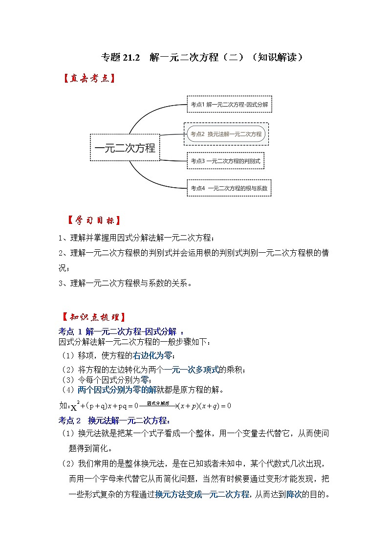 专题21.2 解一元二次方程（二）（知识解读）-2022-2023学年九年级数学上册《 考点解读•专题训练》（人教版）第1页