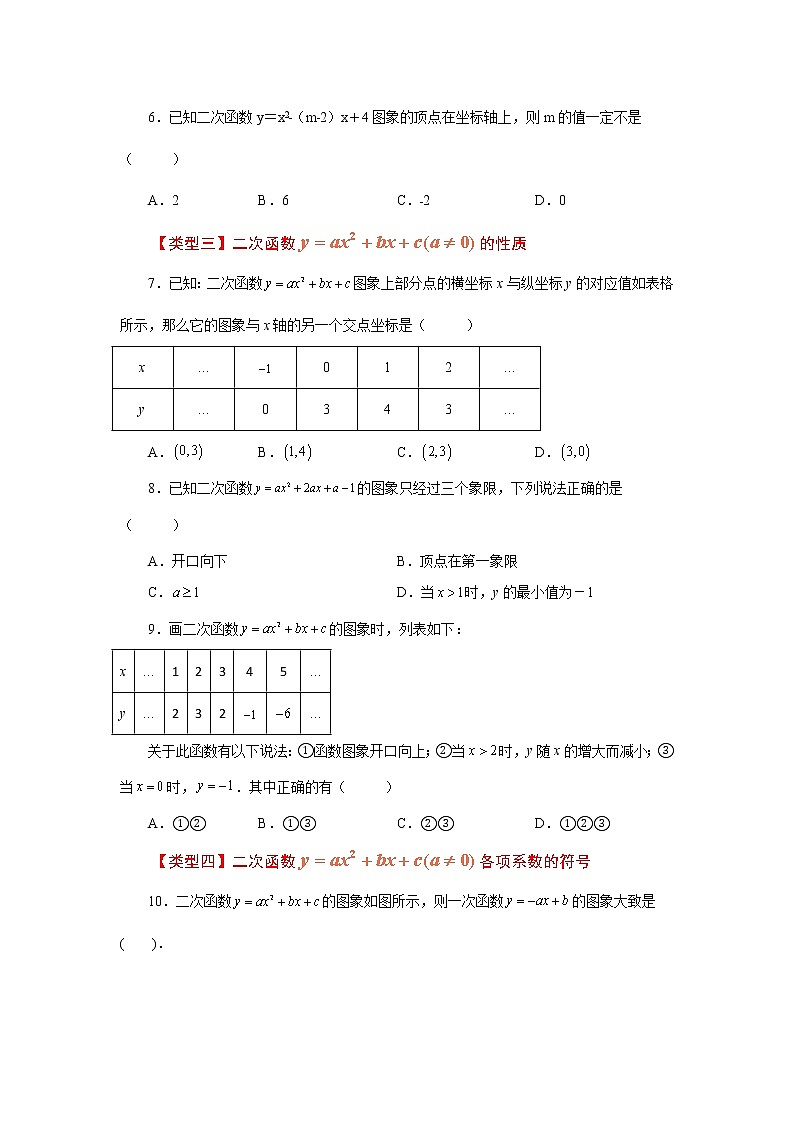 专题22.14 二次函数y=ax²+bx+c(a≠0)的图象与性质（基础篇）（专项练习）-2022-2023学年九年级数学上册基础知识专项讲练（人教版）02