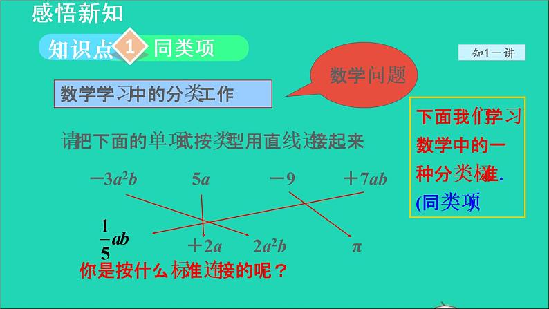 数学苏科版七年级上册同步教学课件第3章代数式3.4合并同类项1合并同类项授课05