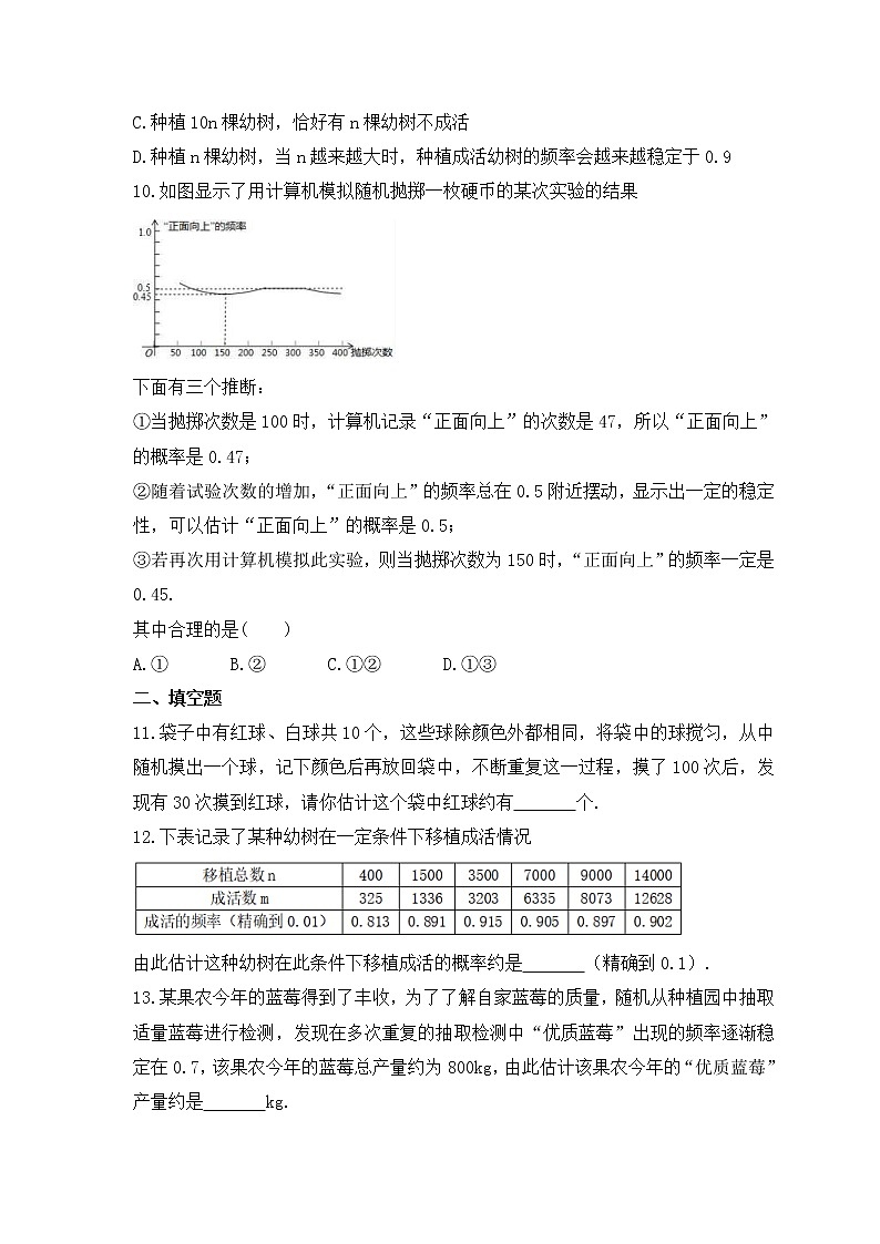 2022-2023年浙教版数学九年级上册2.3《用频率估计概率》课时练习（含答案）03