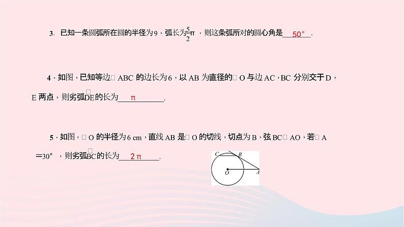 数学北师大版九年级下册 同步教学课件第3章圆9弧长及扇形的面积作业06