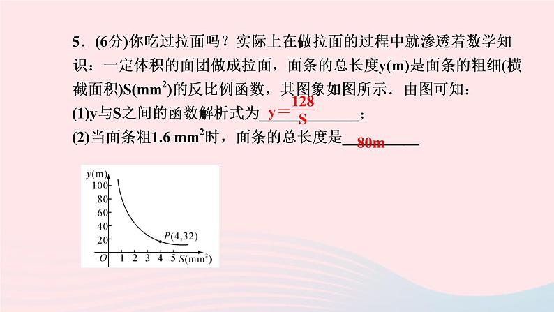 数学人教版九年级下册同步教学课件第26章反比例函数26.2实际问题与反比例函数第1课时反比例函数在日常生活中的作业07