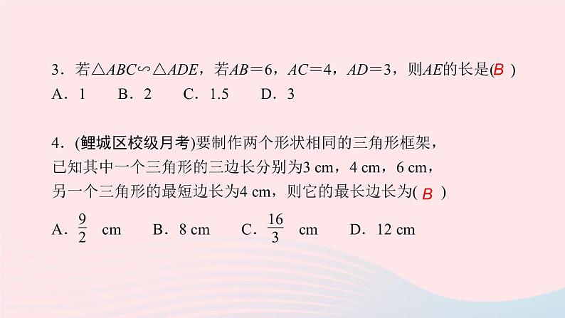 数学湘教版九年级上册同步教学课件第3章图形的相似3.3相似图形作业第4页