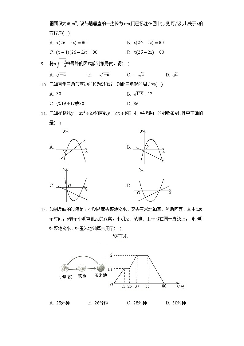 2022-2023学年河北省邯郸市大名一中九年级（上）开学数学试卷-（含解析）02