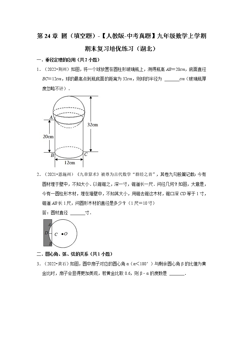 第24章+圆（填空题）-【人教版-中考真题】九年级数学上学期期末复习培优练习（湖北）01