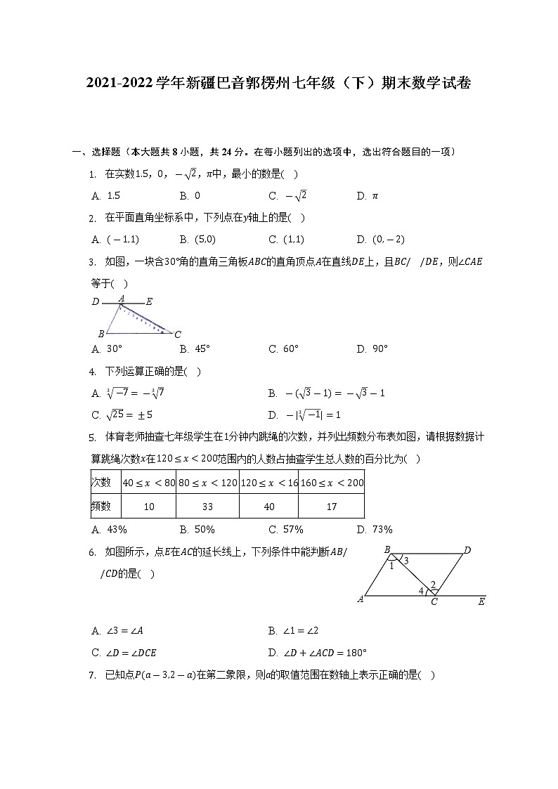 2021-2022学年新疆巴音郭楞州七年级（下）期末数学试卷（含解析）01