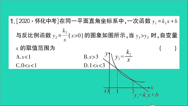 数学人教版九年级下册同步教学课件第26章反比例函数专题训练3数形结合思想在反比例函数中的运用作业第2页