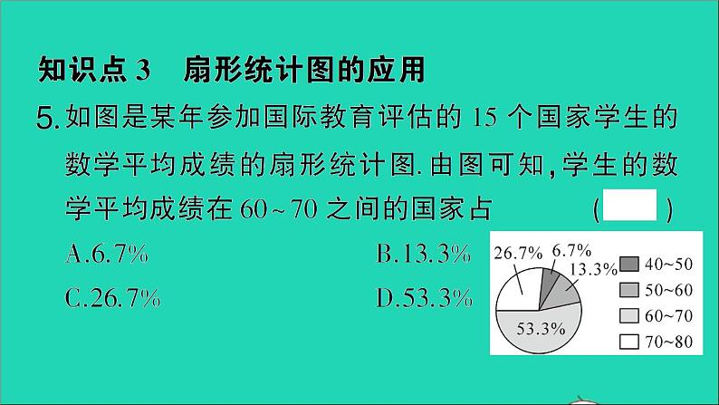 数学北师大版七年级上册同步教学课件第6章数据的收集与整理3数据的表示第1课时扇形统计图作业08