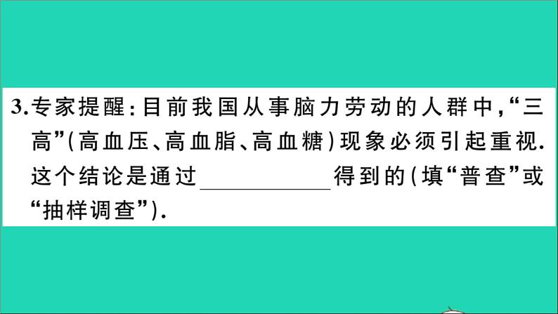 数学华东师大版九年级下册同步教学课件第28章样本与总体28.1抽样调查的意义1普查和抽样调查作业04