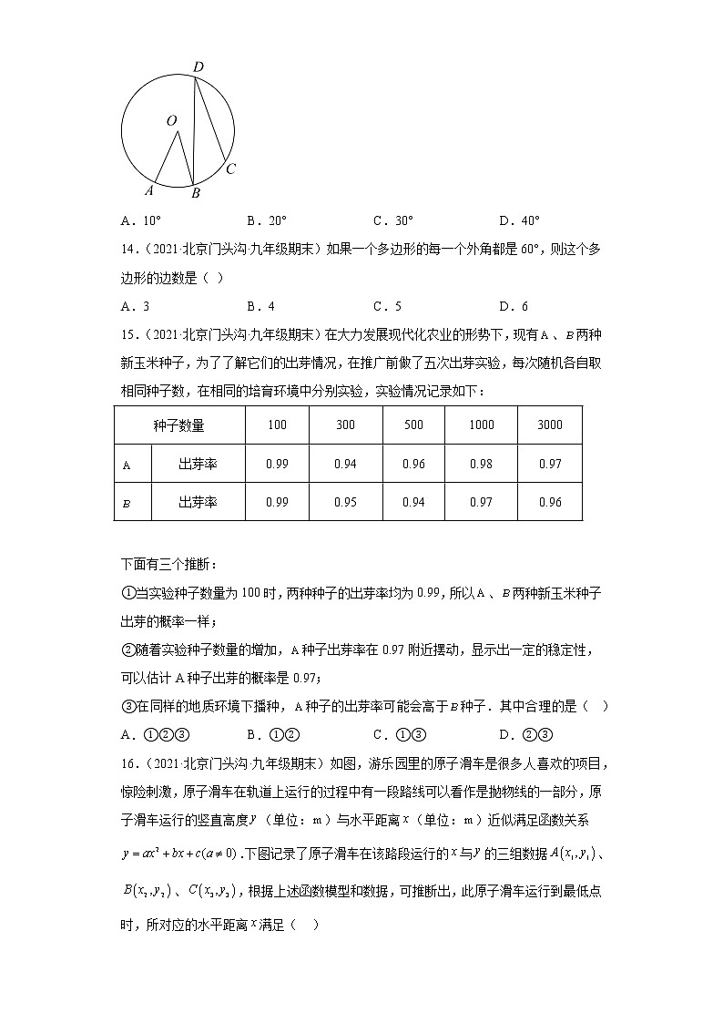 北京市门头沟区3年（2020-2022）九年级数学上学期期末试题汇编-01选择题第3页