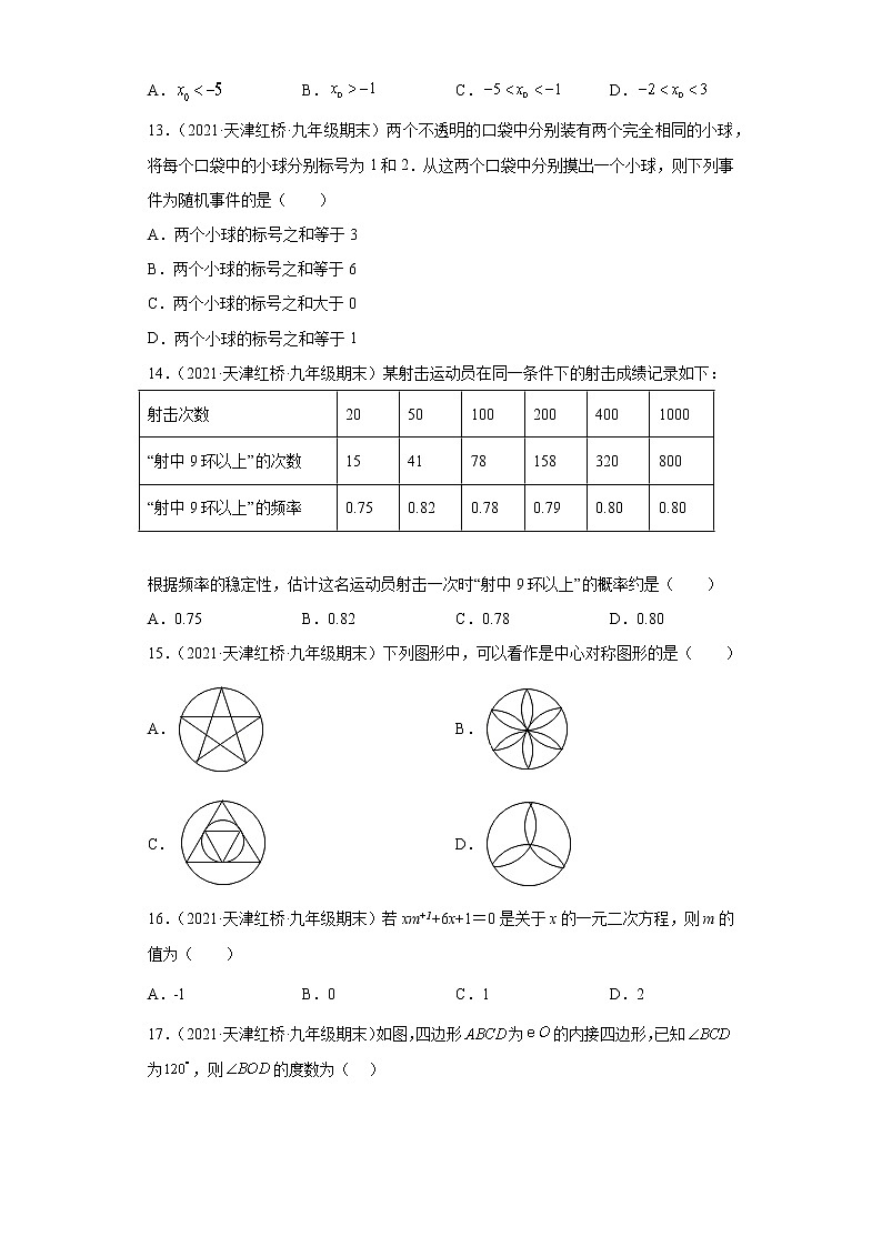 天津市红桥区3年（2020-2022）九年级数学上学期期末试题汇编-01选择题第3页