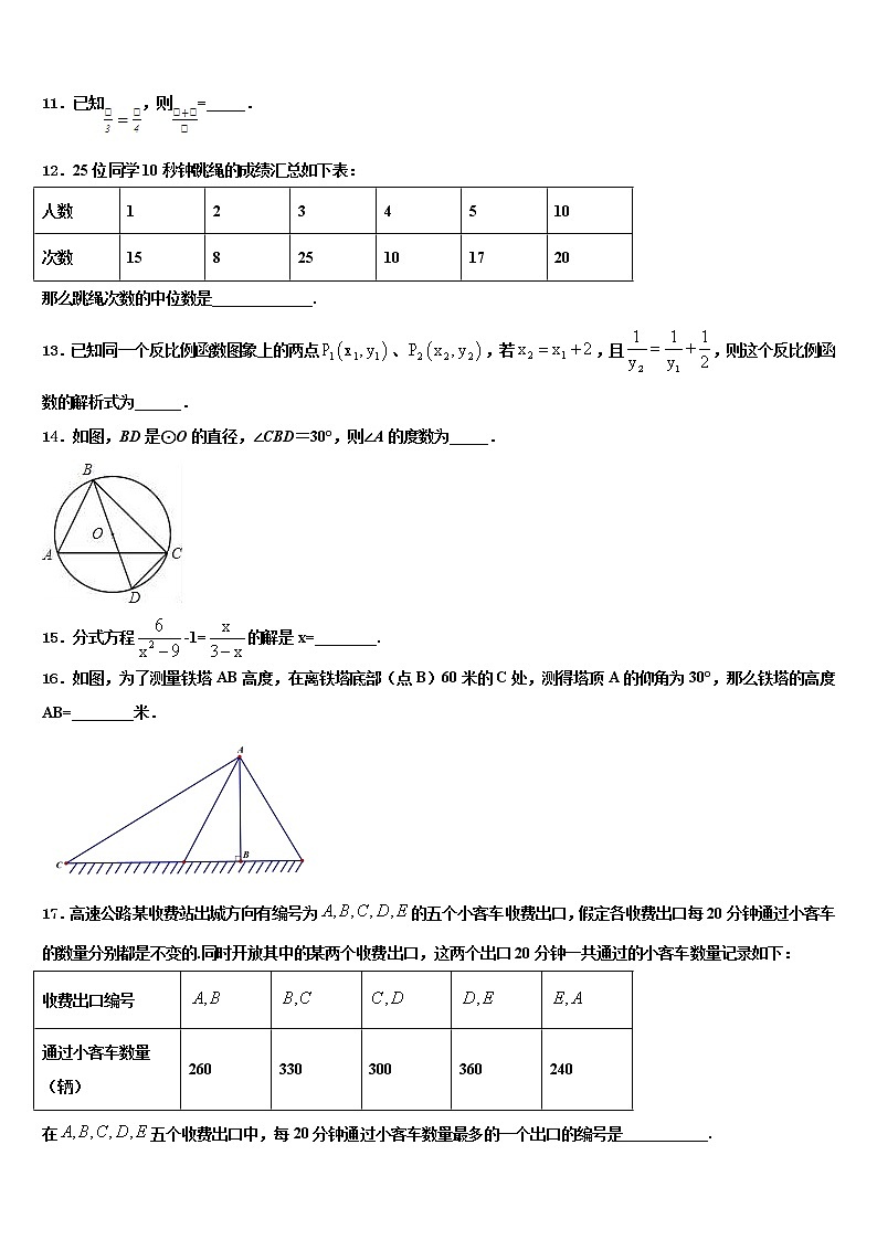 杭州市十五中教育集团2021-2022学年中考一模数学试题含解析03
