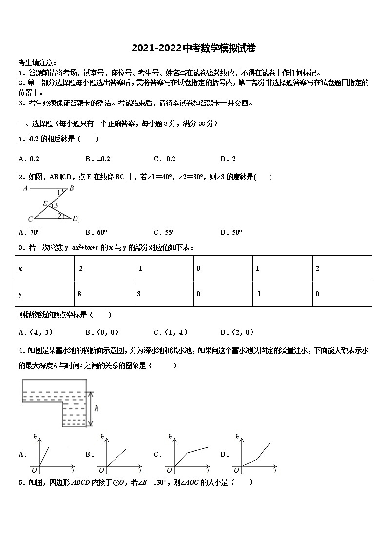 河北省保定市高阳县市级名校2021-2022学年中考押题数学预测卷含解析01