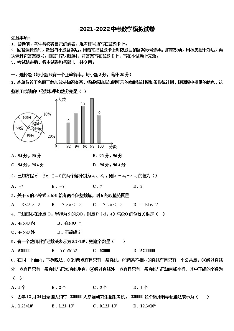 河北省石家庄市43中学2022年中考数学模拟试题含解析第1页