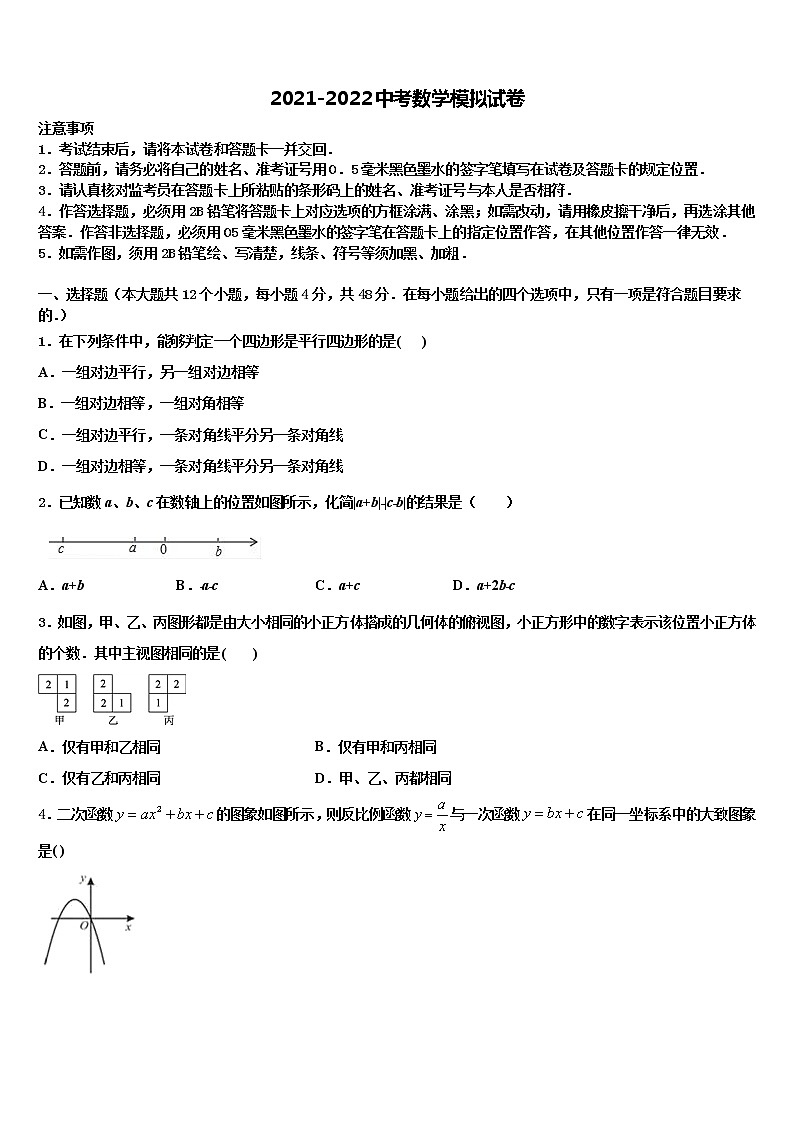 河南省洛阳市汝阳县实验初中2021-2022学年中考适应性考试数学试题含解析01