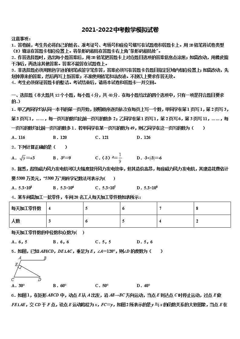 黑龙江省哈尔滨旭东中学2022年中考数学最后一模试卷含解析第1页