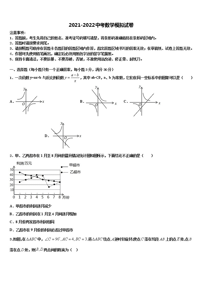 吉林省（省命题）2022年中考数学模拟精编试卷含解析第1页