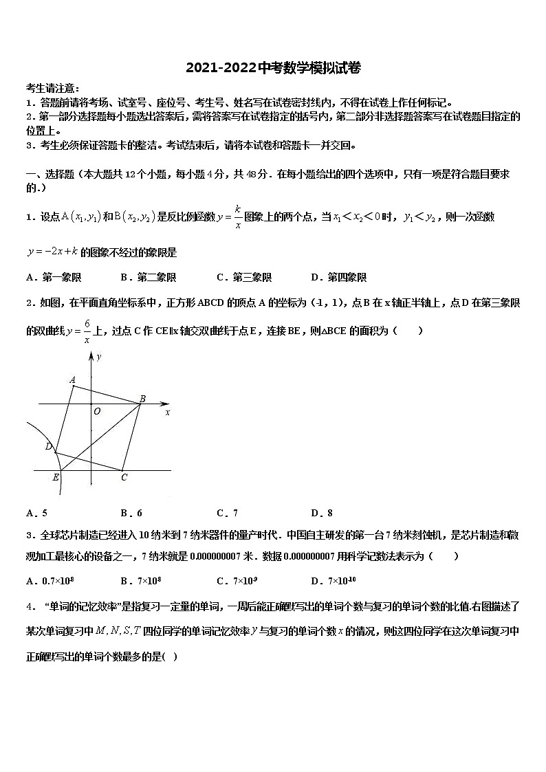 湖南省武汉武昌区五校联考2022年中考数学适应性模拟试题含解析01