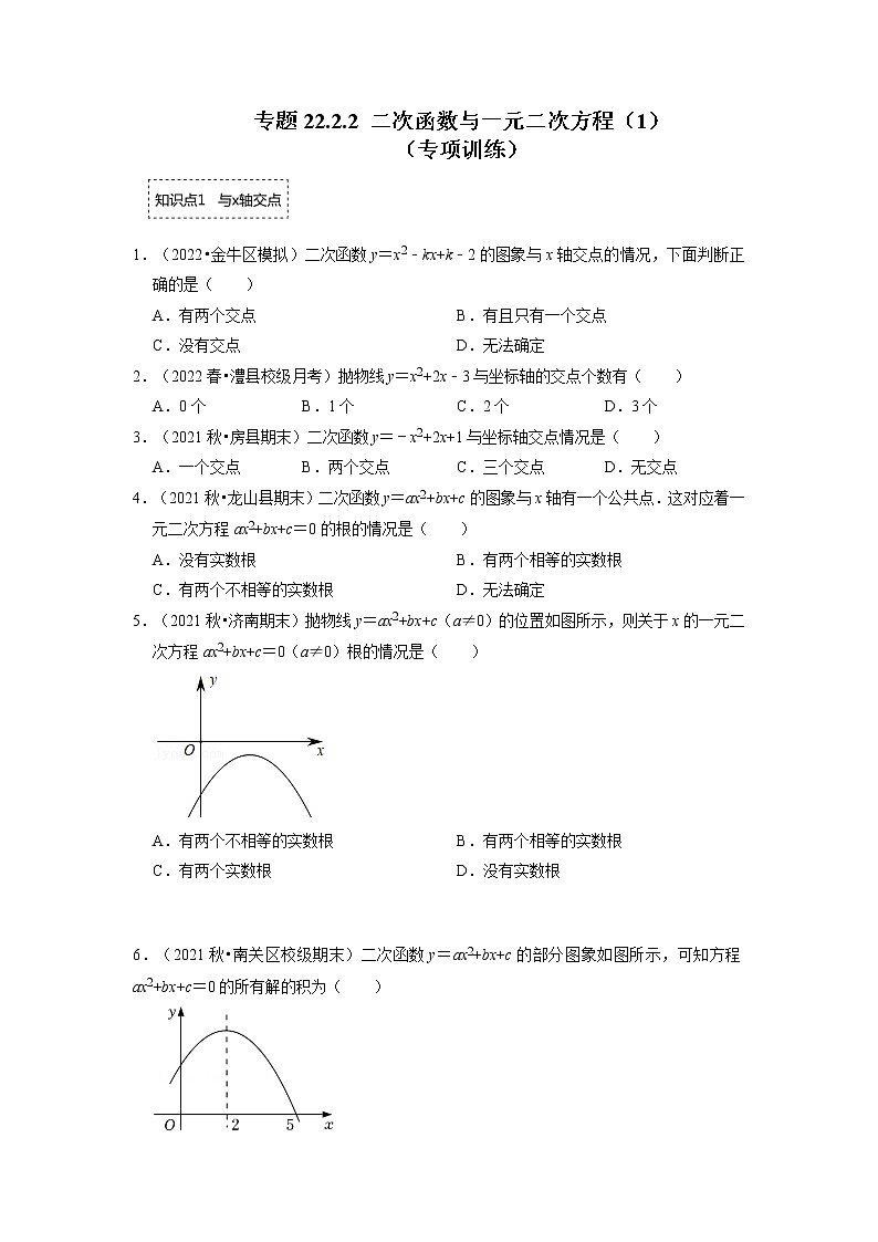 专题22.2.1 二次函数与一元二次方程（1）（专题训练）-2022-2023学年九年级数学上册同步考点+专项训练（人教版）第1页