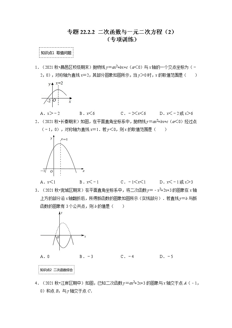 专题22.2.2 二次函数与一元二次方程（2）（专题训练）-2022-2023学年九年级数学上册同步考点+专项训练（人教版）01