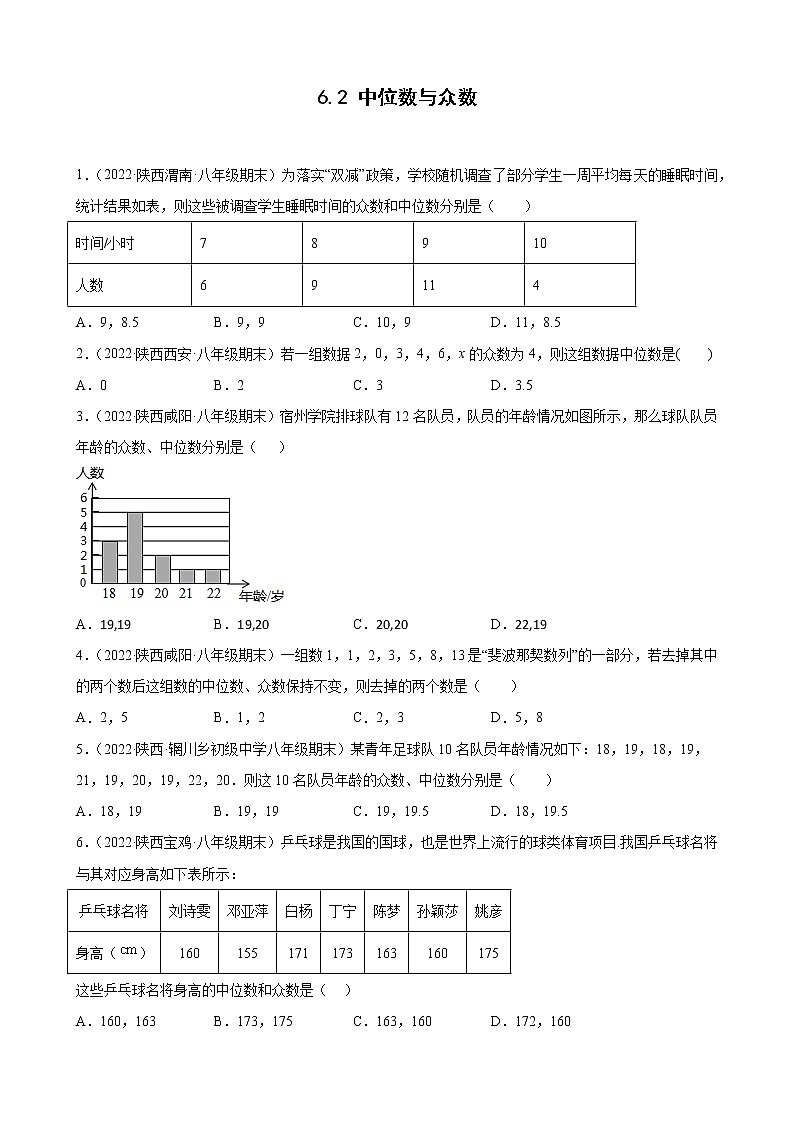 6.2 中位数与众数 期末试题选编2021－2022学年陕西省各地北师大版数学八年级上册(含答案)01