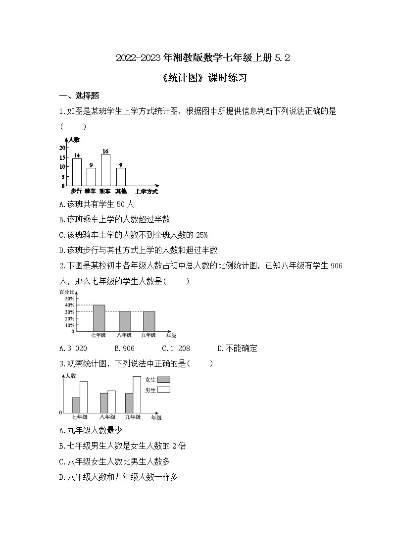 2022-2023年湘教版数学七年级上册5.2《统计图》课时练习（含答案）第1页