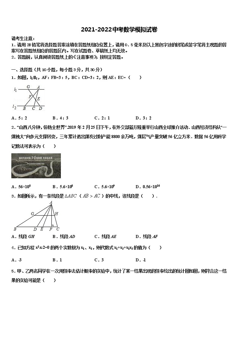 江苏省东台市实验初中2022年中考试题猜想数学试卷含解析第1页