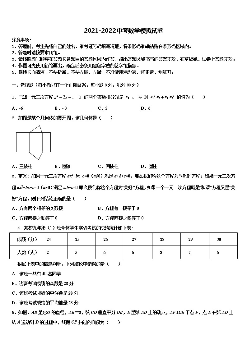 吉林省汪清县2022年中考数学考试模拟冲刺卷含解析第1页
