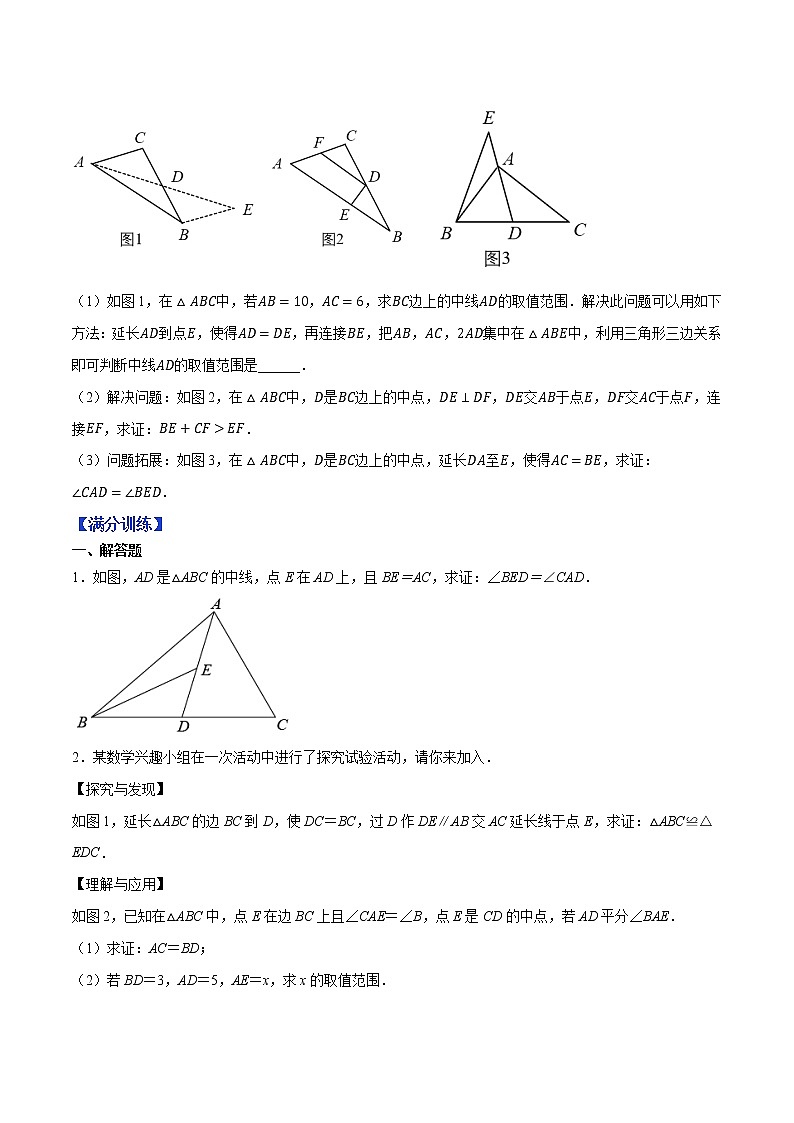 专题1.9倍长中线构造全等模型大题专练（重难点培优）-【讲练课堂】2022-2023学年八年级数学上册 题典【苏科版】02