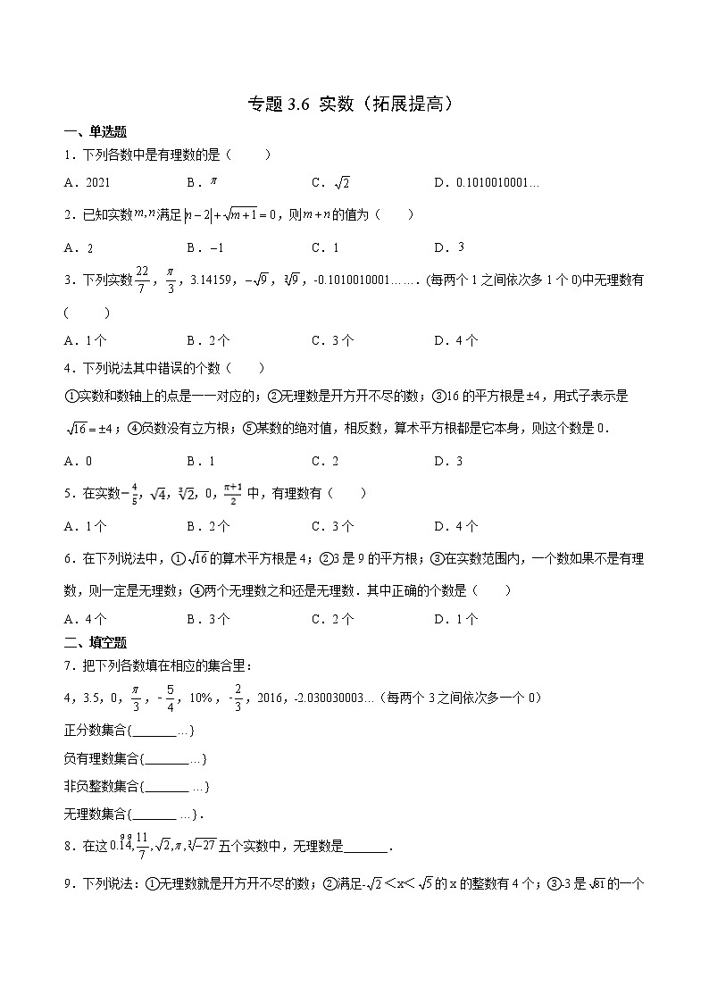 专题3.6 实数（拓展提高）- 2022-2023学年七年级数学上册拔尖题精选精练（浙教版）01