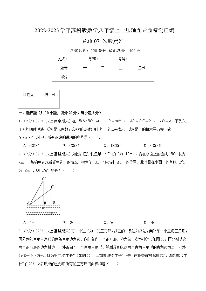 专题07 勾股定理-【挑战压轴题】2022-2023学年八年级数学上册压轴题专题精选汇编（苏科版）01