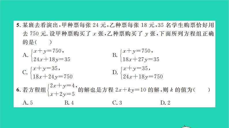 2022七年级数学下册周周卷一二元一次方程组及其解法习题课件新版湘教版第4页