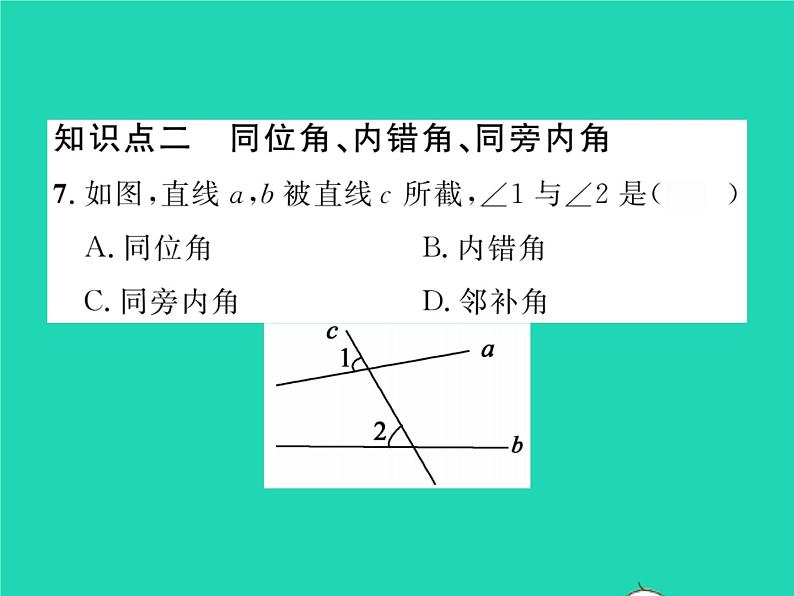 2022七年级数学下册第4章相交线与平行线4.1平面上两条直线的位置关系4.1.2相交直线所成的角习题课件新版湘教版第6页