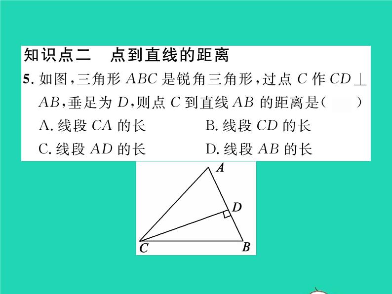 2022七年级数学下册第4章相交线与平行线4.5垂线第2课时垂线段与点到直线的距离习题课件新版湘教版06