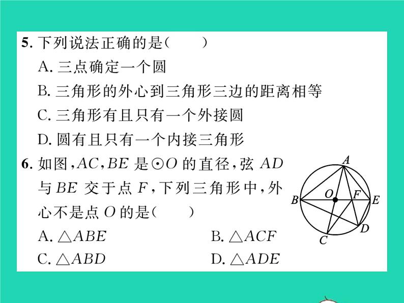 2022九年级数学下册第24章圆24.2圆的基本性质第4课时圆的确定习题课件新版沪科版06