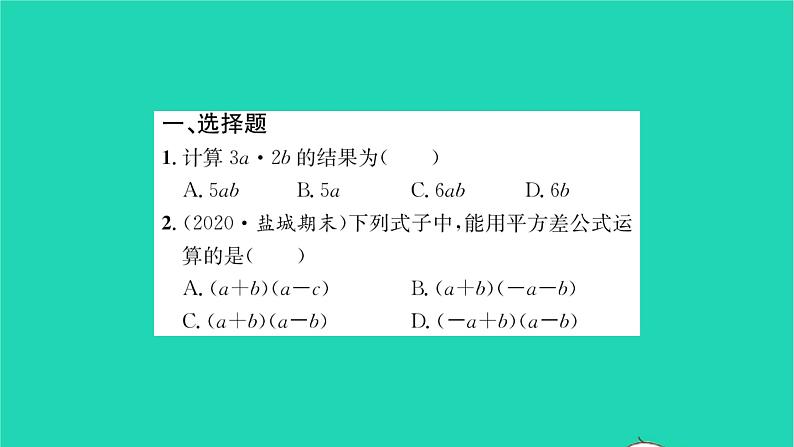 2022七年级数学下册第9章整式乘法与因式分解必刷题39.1_9.4习题课件新版苏科版02