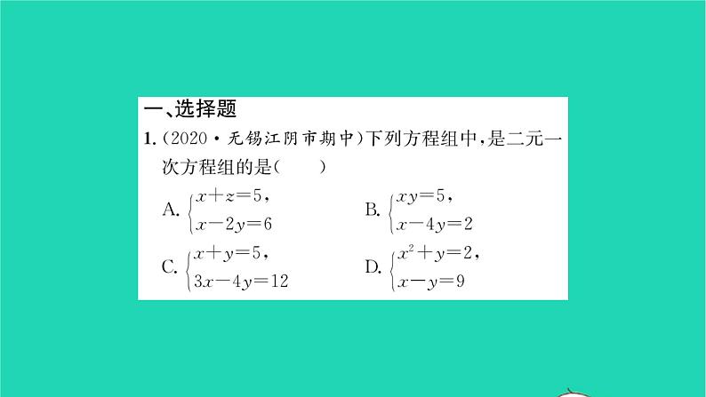 2022七年级数学下册第10章二元一次方程组必刷题410.1_10.3习题课件新版苏科版第2页