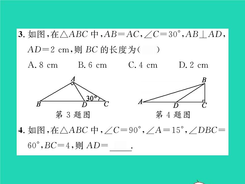 2022八年级数学下册第1章直角三角形1.1直角三角形的性质与判定Ⅰ第2课时含30°角的直角三角形的性质及其应用习题课件新版湘教版04