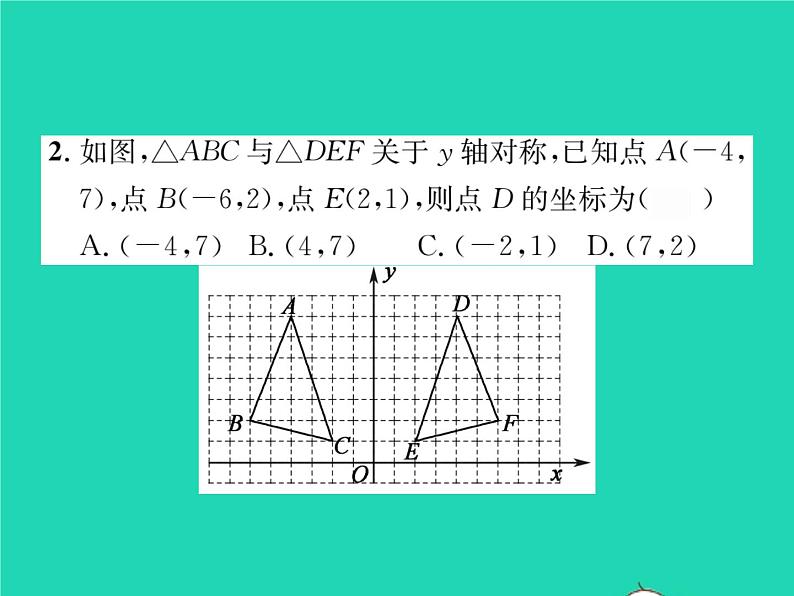 2022八年级数学下册第3章图形与坐标3.3轴对称和平移的坐标表示第1课时轴对称的坐标表示习题课件新版湘教版03