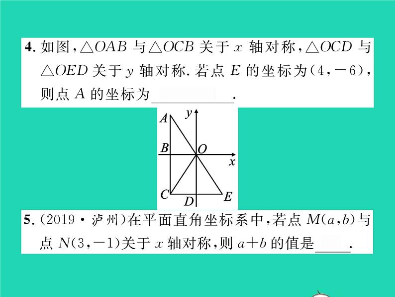 2022八年级数学下册第3章图形与坐标3.3轴对称和平移的坐标表示第1课时轴对称的坐标表示习题课件新版湘教版05