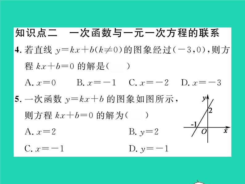 2022八年级数学下册第4章一次函数4.5一次函数的应用第3课时一次函数与一次方程的联系习题课件新版湘教版05